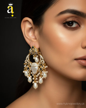 Turkish Style Antique Gold Earrings with Pearl