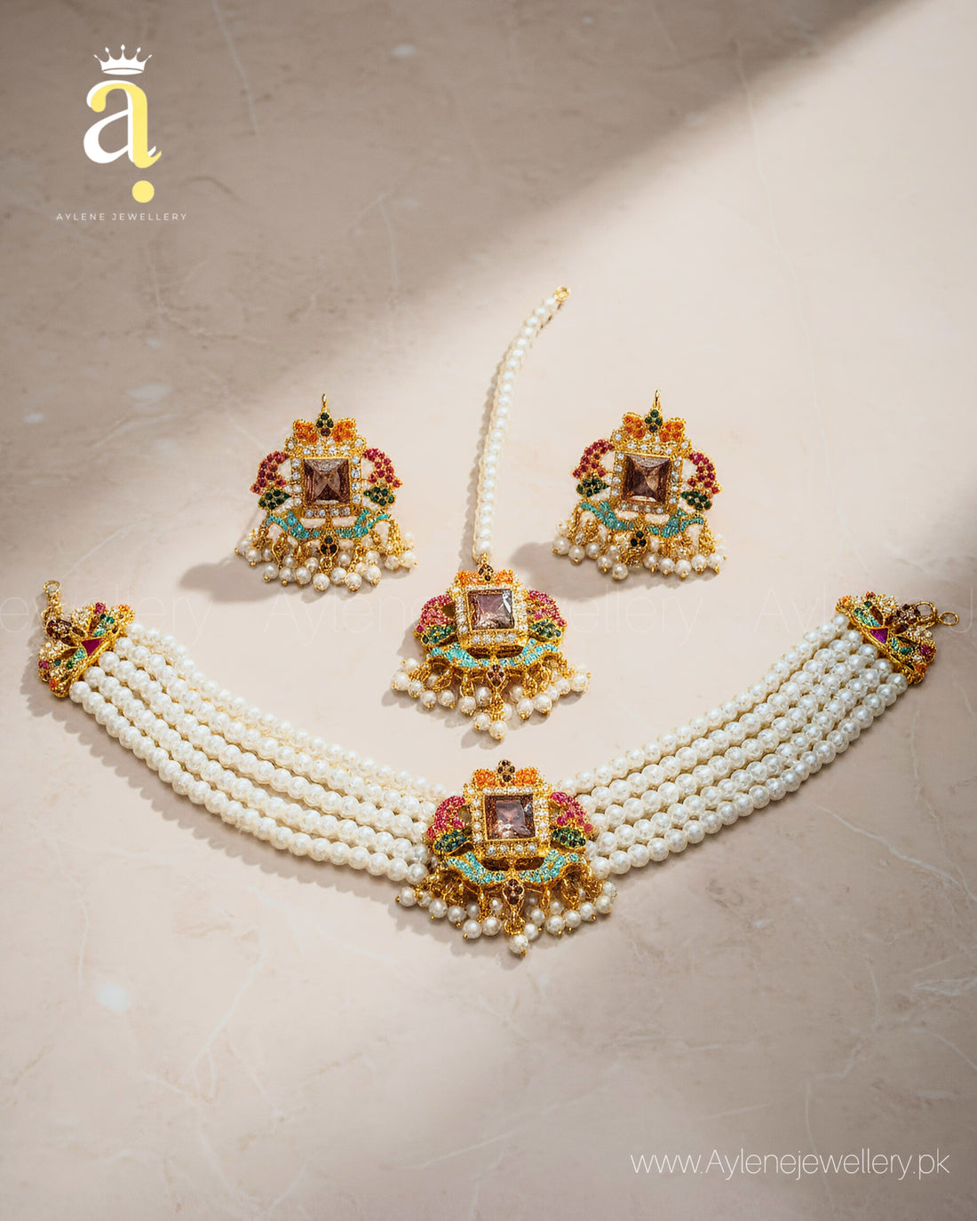 Multicolor Choker Set with Earrings & Tika
