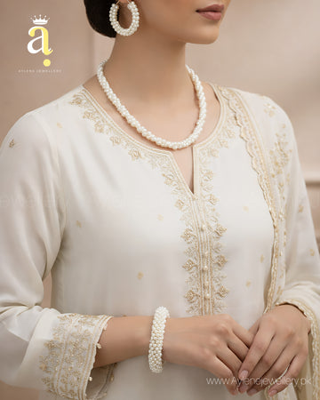 White Pearl Set with Mala, Earrings & Bangles