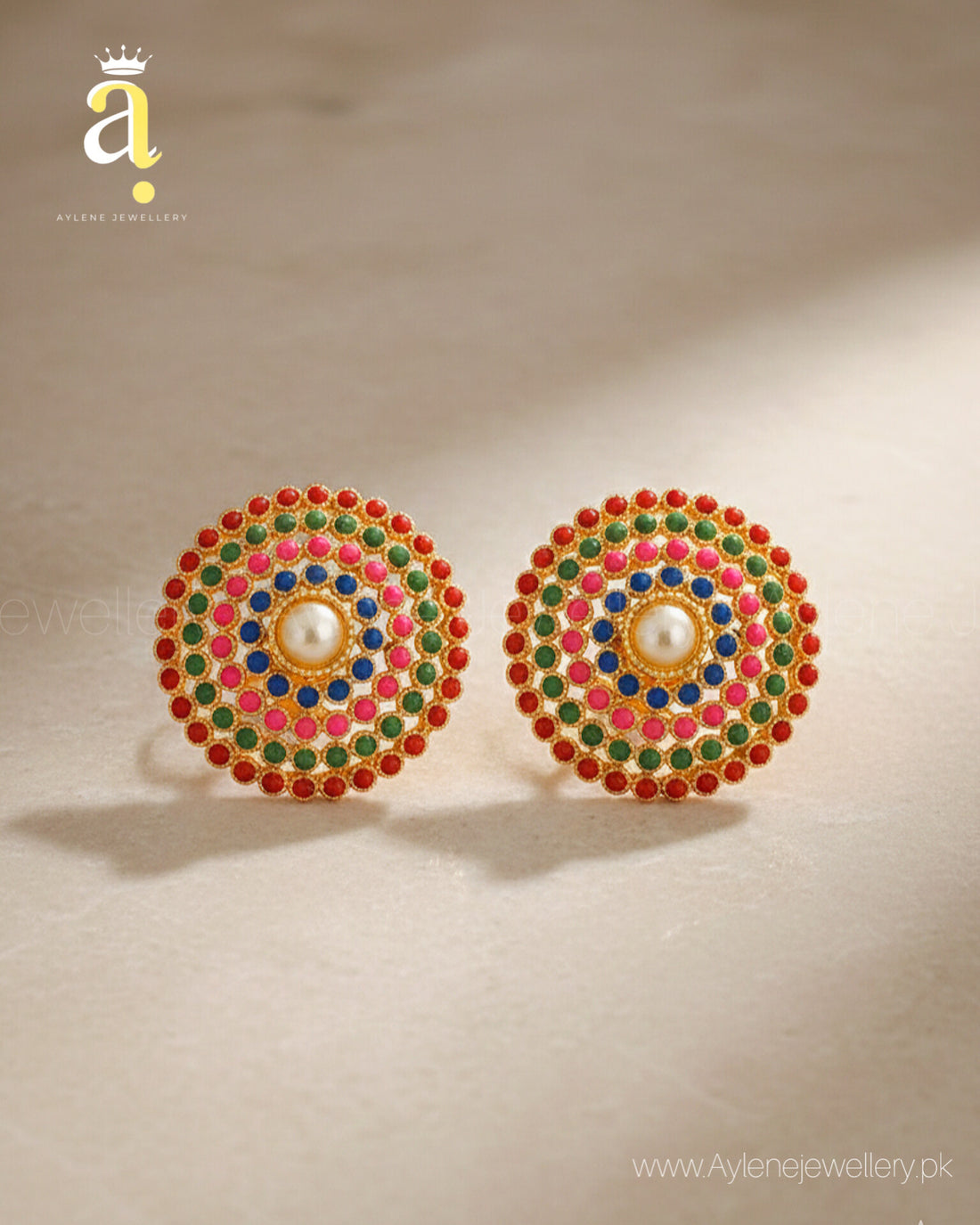 Elegant Multicolor Studs with Pearl